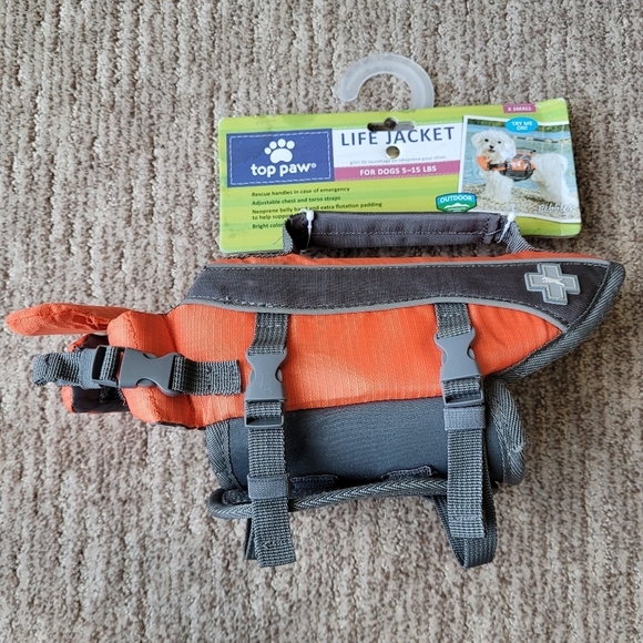 Top Paw Other - NWT HOT PAW DOG LIFE JACKET with RESCUE HANDLE 5 - 15 LBS XS ORANGE & GREY